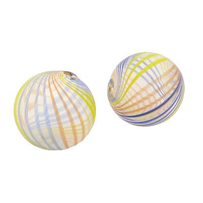 20 MM GLASS HOLLOW ROUND BEAD CLEAR WITH YELLOW - BLUE - ORANGE SWIRLS - 1 PCS
