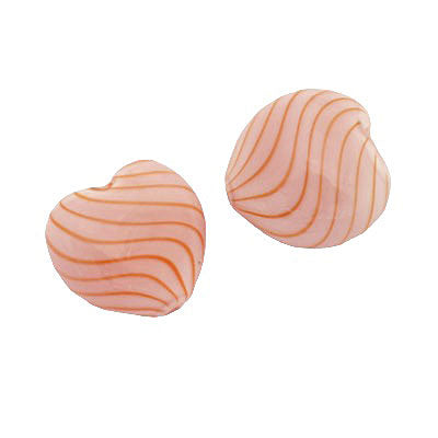 18 MM GLASS HOLLOW HEART BEAD RED - WHITE - 1 PCS