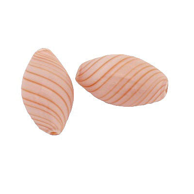 22 X 12 MM GLASS HOLLOW OVAL BEAD RED - WHITE - 1 PCS