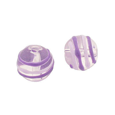 12 MM ROUND GLASS BEAD CLEAR PURPLE SWIRL - 1 PC