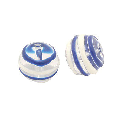 12 MM ROUND GLASS BEAD CLEAR BLUE - WHITE SWIRL - 1 PC