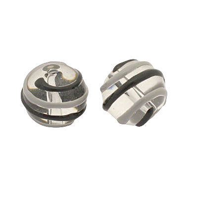 12 MM ROUND GLASS BEAD CLEAR BLACK - GREY SWIRL - 1 PC
