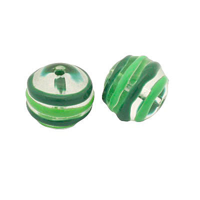 12 MM ROUND GLASS BEAD CLEAR GREEN SWIRL - 1 PC