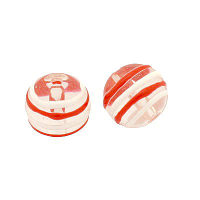 12 MM ROUND GLASS BEAD CLEAR RED - WHITE SWIRL - 1 PC