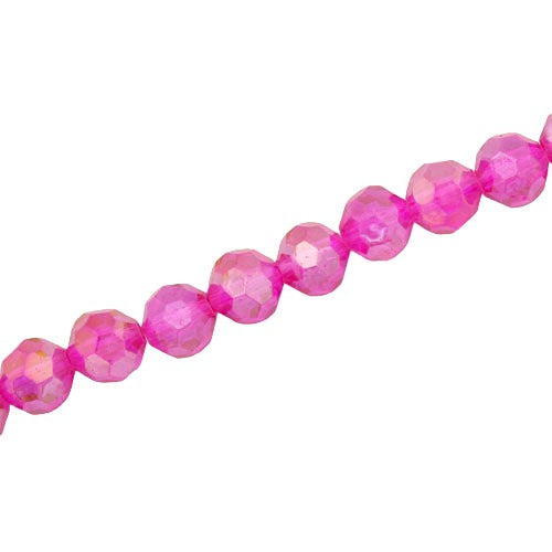 8MM FACETED ROUND CRYSTAL BEADS - APPROX 72/PCS - HOT PINK AB