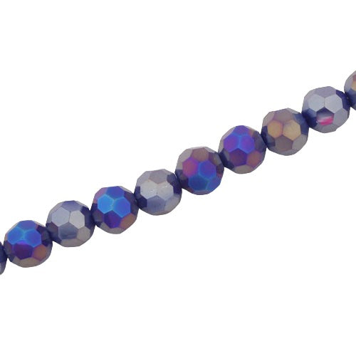 8MM FACETED ROUND CRYSTAL BEADS - APPROX 72/PCS -OPAQUE RY BL AB