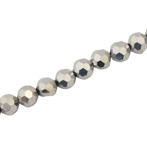 8MM FACETED ROUND CRYSTAL BEADS - APPROX 72/PCS - METALLIC SILVER