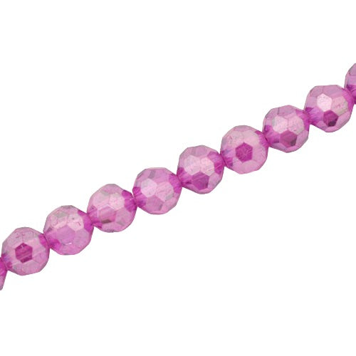 8MM FACETED ROUND CRYSTAL BEADS - APPROX 72/PCS - PINK PURPLE