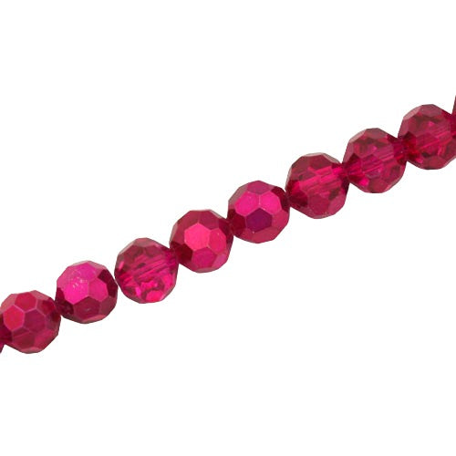 8MM FACETED ROUND CRYSTAL BEADS - APPROX 72/PCS - CRYSTAL METALLIC DARK PINK