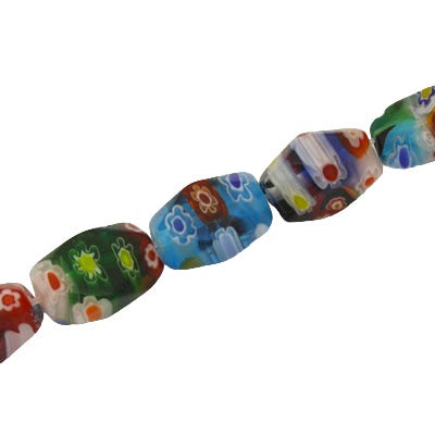 14 X 8 MM OVAL GLASS MILLEFIORI BEADS MIX COLOURS - APPROX 26 PCS
