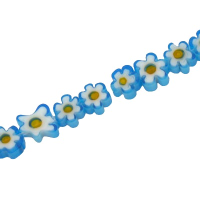 6 MM FLOWER GLASS MILLEFIORI BEADS AQUA - APPROX 70 PCS