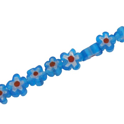 6 MM FLOWER GLASS MILLEFIORI BEADS DARK AQUA - APPROX 70 PCS