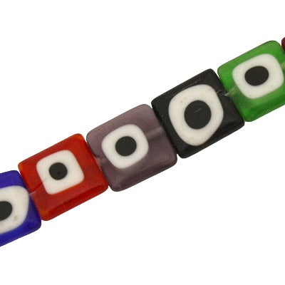 12 MM FLAT SQUARE EVIL EYE BEADS FLAT SQUARE - 32 PCS