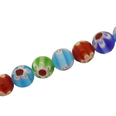 8 MM ROUND GLASS MILLEFIORI BEADS MIX COLOURS - APPROX 48 PCS