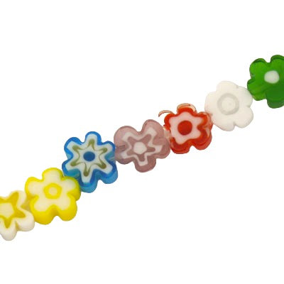 10 MM FLAT FLOWER GLASS MILLEFIORI BEADS - 45 PCS