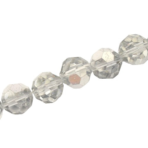 12 MM FACETED ROUND CRYSTAL BEADS APPROX 50/PCS - CLEAR METALLIC SILVER