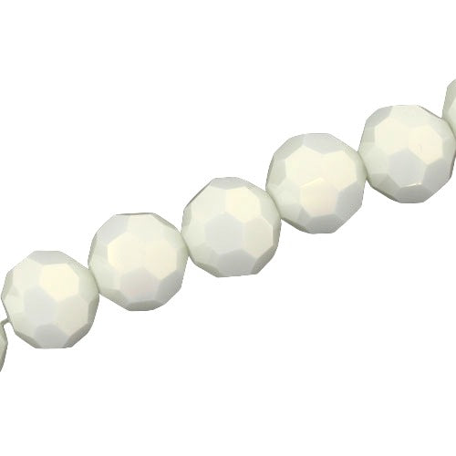 12 MM FACETED ROUND CRYSTAL BEADS APPROX 50/PCS - WHITE ALABASTER