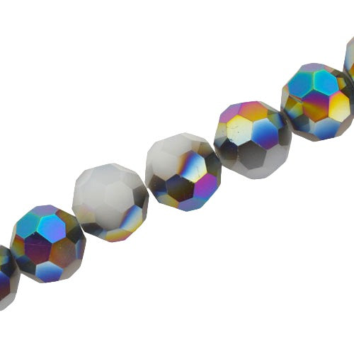 12 MM FACETED ROUND CRYSTAL BEADS APPROX 50/PCS - METALLIC RAINBOW WHITE