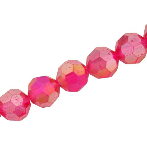 12 MM FACETED ROUND CRYSTAL BEADS APPROX 50/PCS - HOT PINK AB