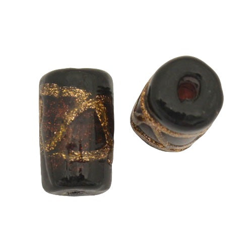 15 X 9 MM GLASS TUBE BEAD PLUM BLACK COPPER - 1 PC