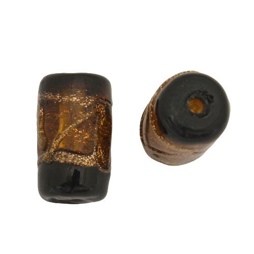 15 X 9 MM GLASS TUBE BEAD HONEY BLACK COPPER - 1 PC