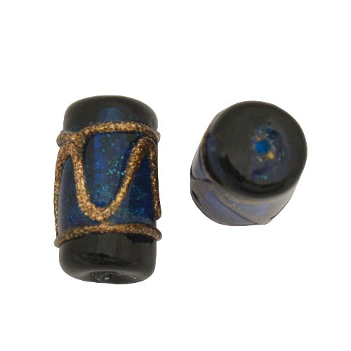 15 X 9 MM GLASS TUBE BEAD BLUE BLACK COPPER - 1 PC