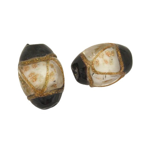 15 X 10 MM GLASS OVAL BEAD WHITE BLACK COPPER - 1 PC