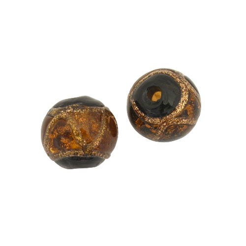 10 MM GLASS ROUND BEAD HONEY BLACK COPPER - 1 PC