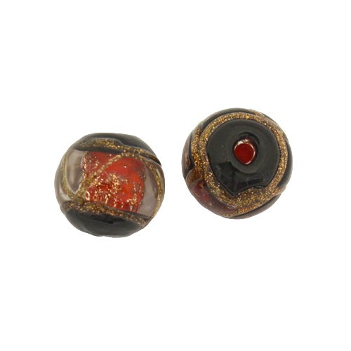 10 MM GLASS ROUND BEAD RED BLACK COPPER - 1 PC