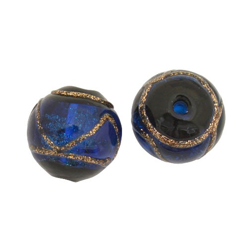 12 MM GLASS ROUND BEAD BLUE BLACK COPPER - 1 PC