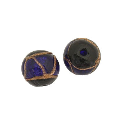 10 MM GLASS ROUND BEAD ROYAL BLUE BLACK COPPER - 1 PC