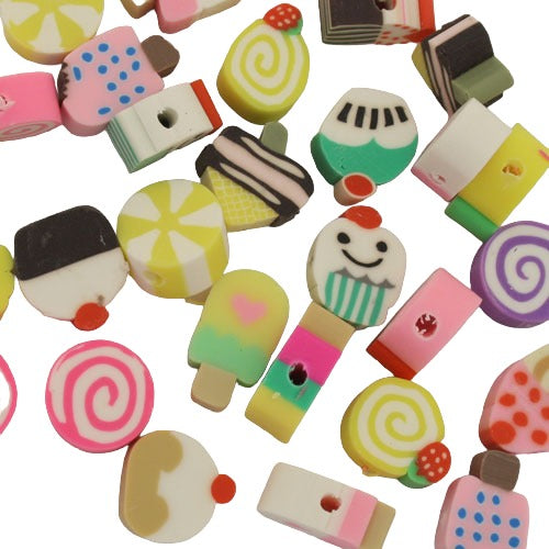 8 - 10 MM POLYMER CLAY CUPCAKE BEADS MIX - APPROX 25 PCS