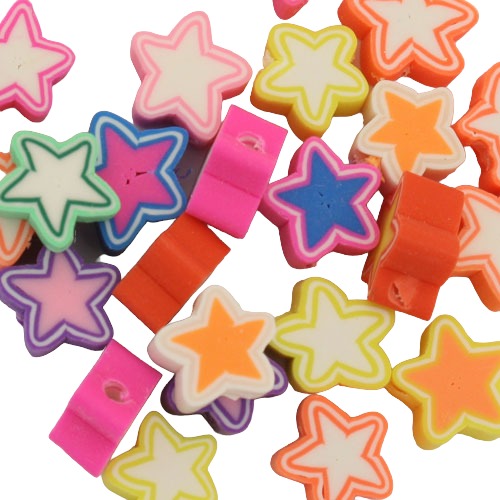 10 MM POLYMER CLAY STAR BEADS MIX COLOURS - APPROX 28 PCS
