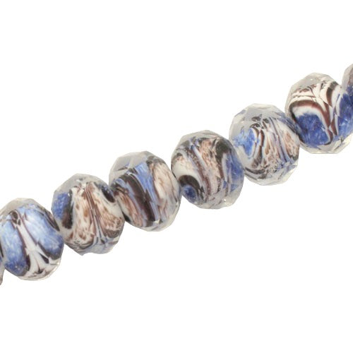 12 X 9 MM GLASS RONDELLE BEADS PLUM/BLUE/BLK/WHT - 45 PCS