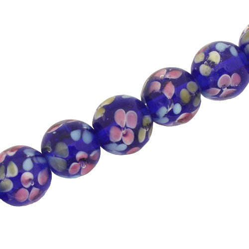 12 MM ROUND GLASS LAMPWORK BEADS ROYAL BLUE - 25 PCS