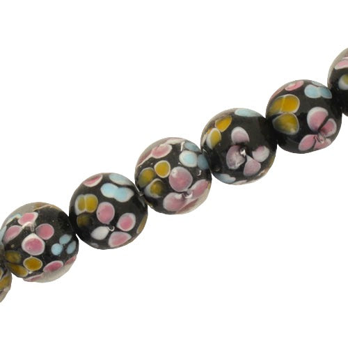12 MM ROUND GLASS LAMPWORK BEADS BLACK - 25 PCS