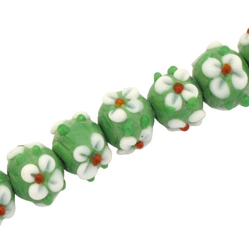 12 MM GLASS LAMPWORK BEADS GREEN - 30 PCS