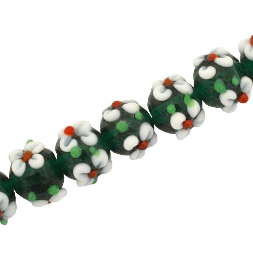 12 MM GLASS LAMPWORK BEADS DARK GREEN - 30 PCS