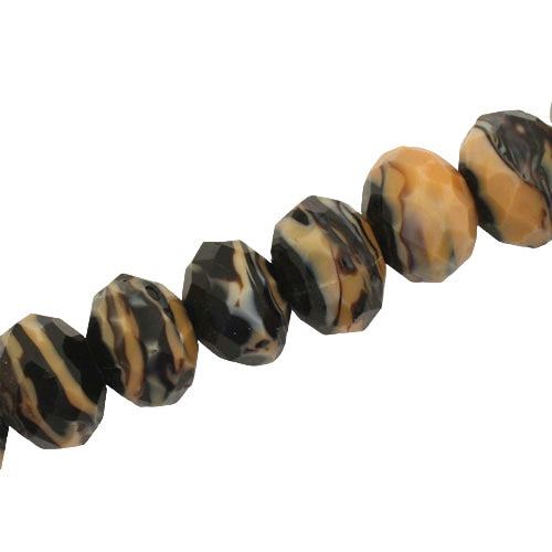 12 X 9 MM GLASS RONDELLE BEADS BLACK/ORANGE - 45 PCS