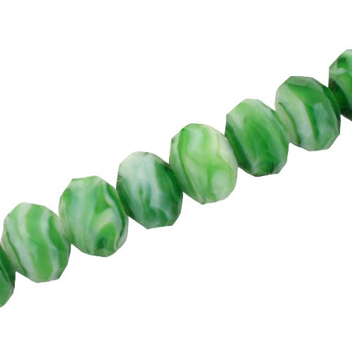12 X 9 MM GLASS RONDELLE BEADS WHITE/GREEN - 45 PCS