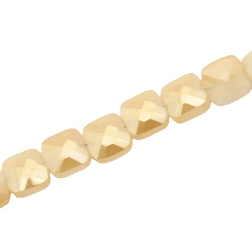 6 MM FLAT SQUARE GLASS BEADS CARAMEL / CREAM - 100 PCS