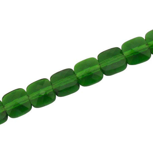 6 MM FLAT SQUARE GLASS BEADS GREEN - 100 PCS
