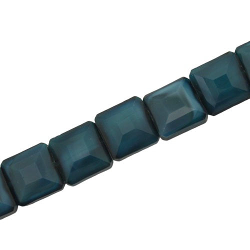 12 MM FLAT SQUARE GLASS BEADS BLUE ZIRCON - 50 PCS