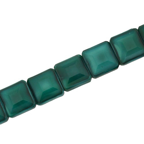 12 MM FLAT SQUARE GLASS BEADS TEAL - 50 PCS