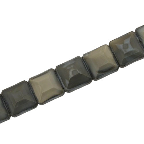 12 MM FLAT SQUARE GLASS BEADS GRAY - 50 PCS