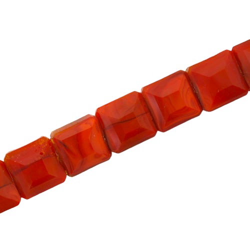 12 MM FLAT SQUARE GLASS BEADS RED - 50 PCS