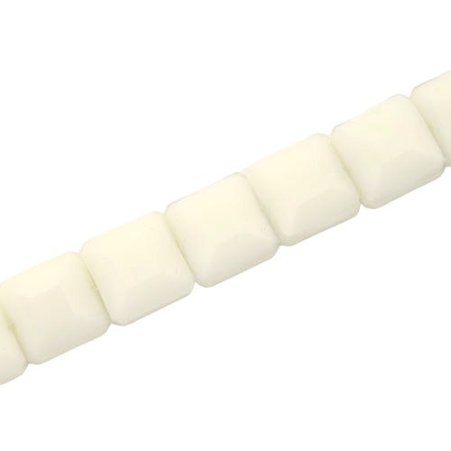 12 MM FLAT SQUARE GLASS BEADS WHITE - 50 PCS