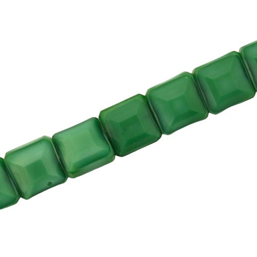 12 MM FLAT SQUARE GLASS BEADS GREEN - 50 PCS