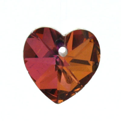 14 MM TOP DRILLED CRYSTAL HEART BEADS PINK / ORANGE - 5 PCS