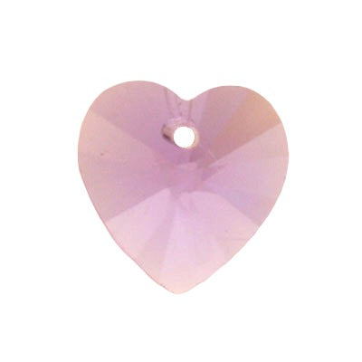 14 MM TOP DRILLED CRYSTAL HEART BEADS LILAC - 5 PCS
